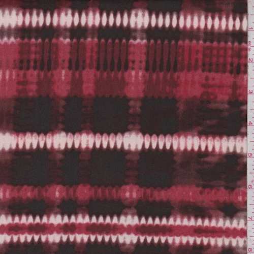 1 1/2 YD PC-Brick/Raisin/Black Blur Plaid Matte Jersey Knit Fabric