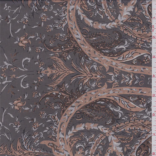 1 1/2 YD PC-Dusty Brown/Coral Paisley Georgette Fabric