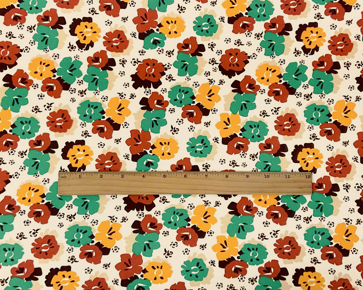 1 1/2 YD PC-Ivory-Multi Poly Spandex Stretch Floral Print DB Jersey Knit Fabric - Image 4