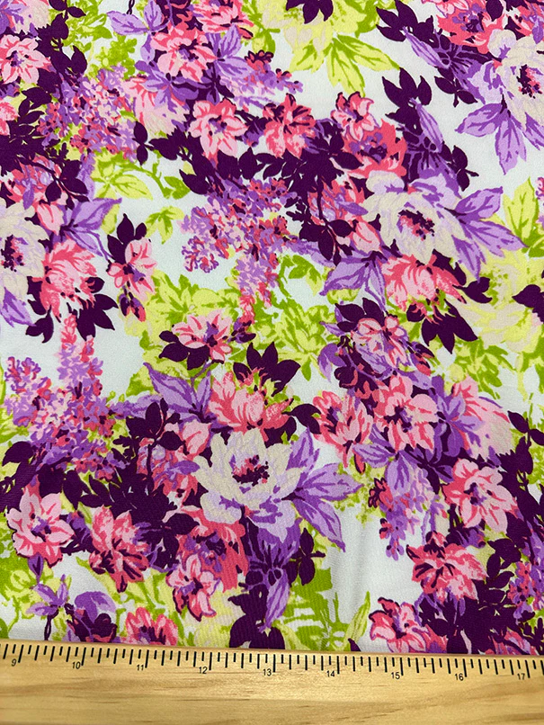 1 1/2 YD PC-Purple Multi Floral Print ITY Jersey Knit Fabric - Image 2