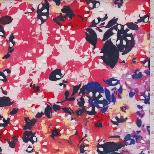1 1/2 YD PC-White/Fuchsia Floral Laser Cut Scuba Knit Fabric