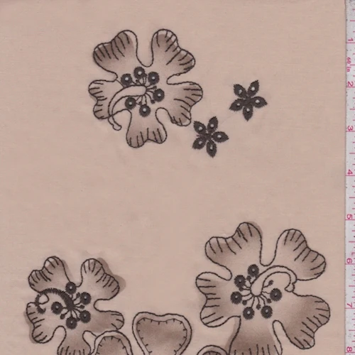 1 3/4 YD PC-Beige/Mocha Embroidered Hibiscus Lawn Fabric