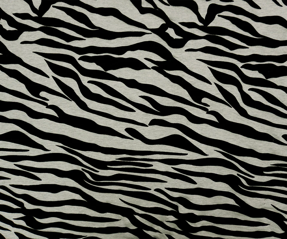 1 3/4 YD PC-Black Cotton Blend Tiger Velvet Flock Printed Jersey Knit Fabric - Image 3