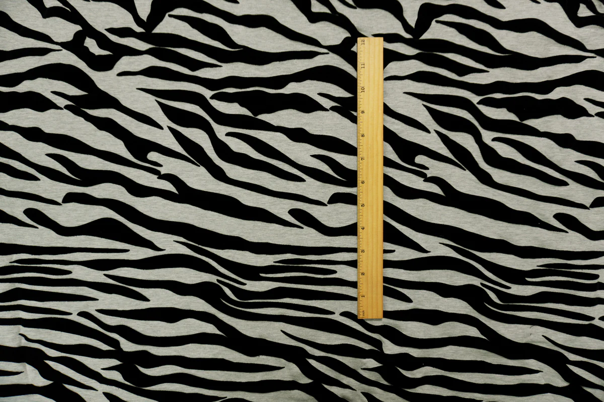 1 3/4 YD PC-Black Cotton Blend Tiger Velvet Flock Printed Jersey Knit Fabric - Image 4