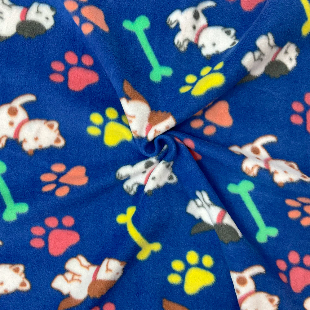 1 3/4 YD PC-Blue-White-Multi Polyester Dog Printed Polar Fleece Knit Fabric