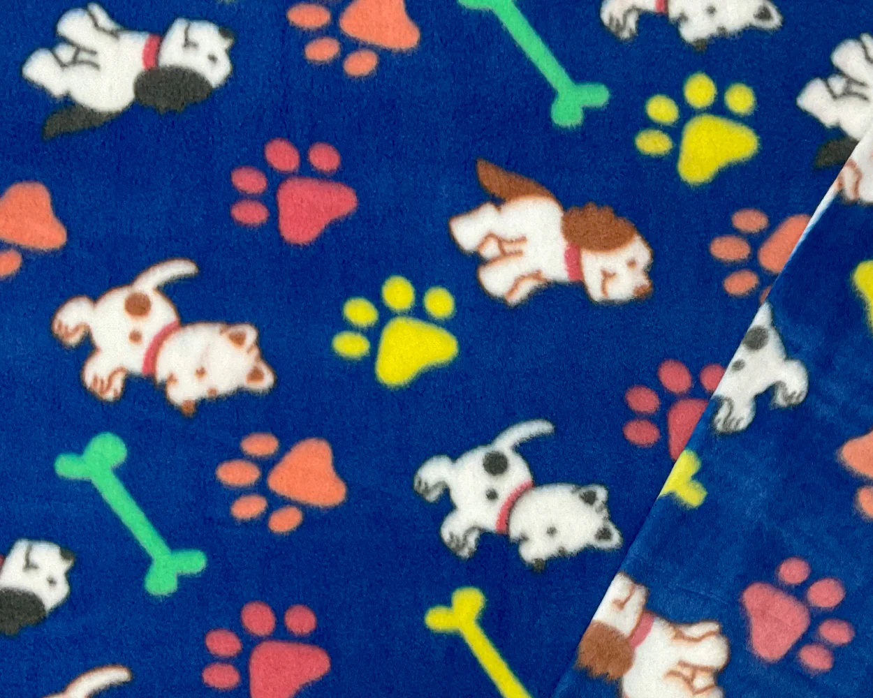 1 3/4 YD PC-Blue-White-Multi Polyester Dog Printed Polar Fleece Knit Fabric - Image 2