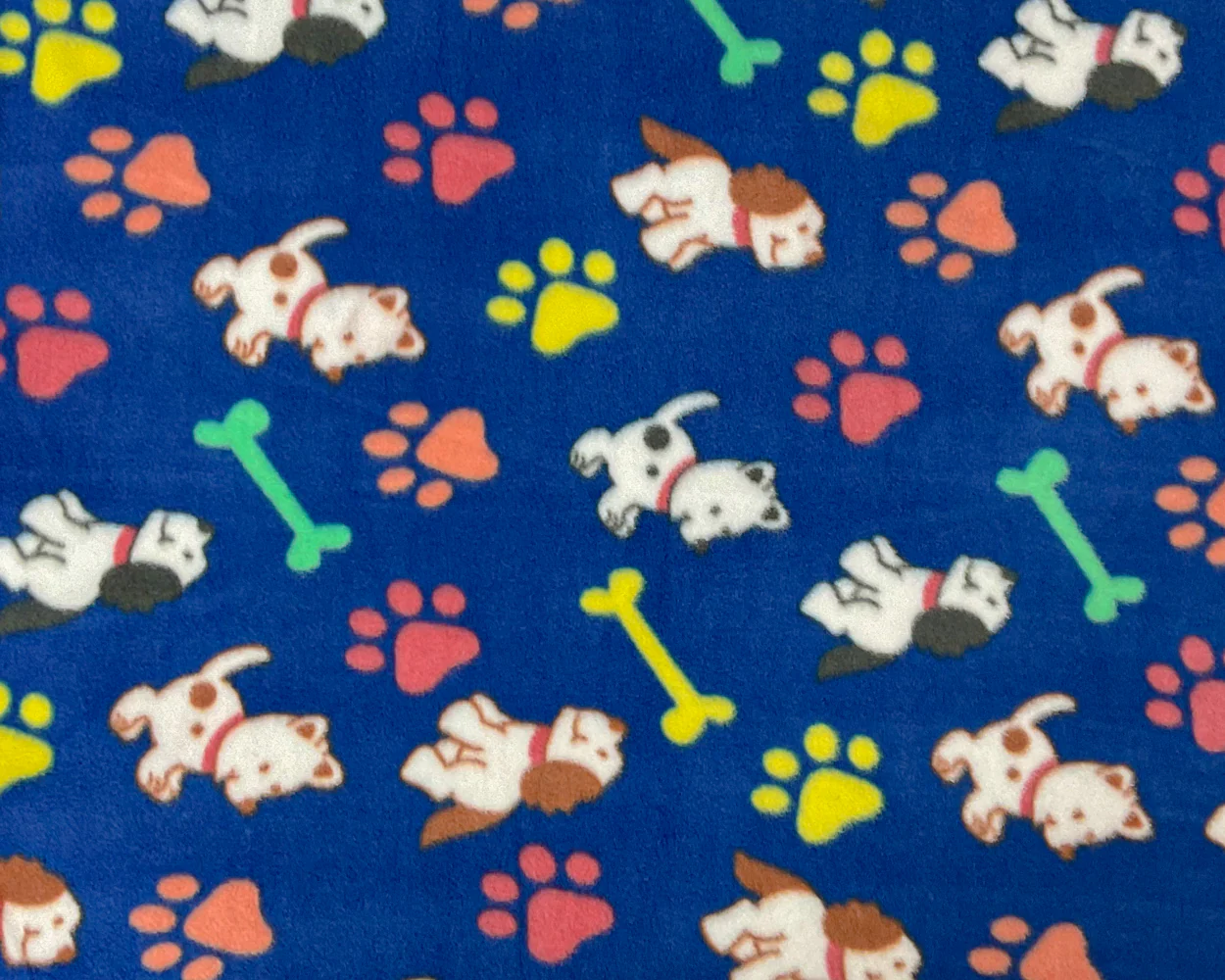 1 3/4 YD PC-Blue-White-Multi Polyester Dog Printed Polar Fleece Knit Fabric - Image 3