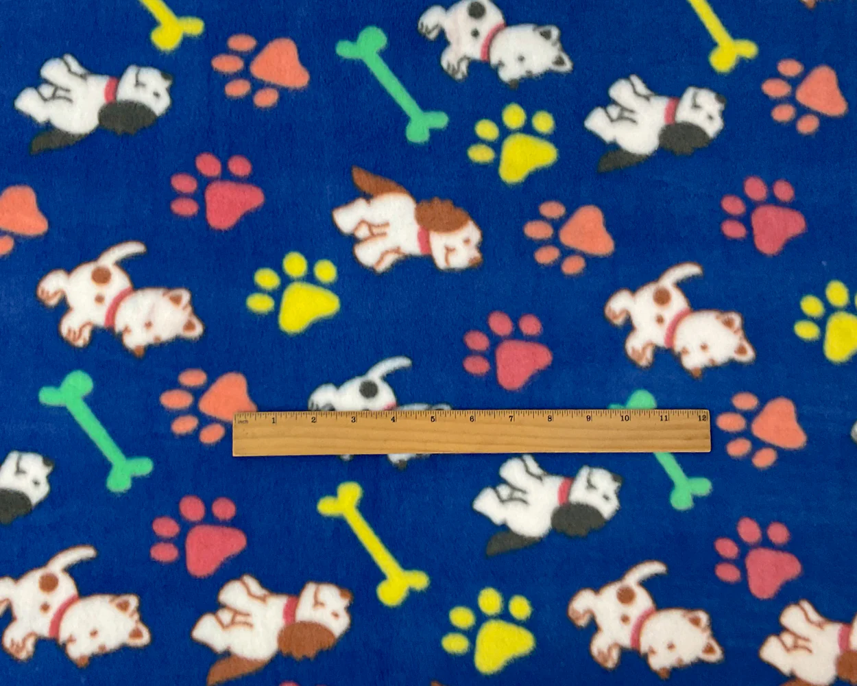 1 3/4 YD PC-Blue-White-Multi Polyester Dog Printed Polar Fleece Knit Fabric - Image 4