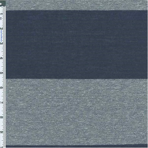 1 3/4 YD PC-Evening Blue Wide Rugby Striped Jersey Knit Fabric