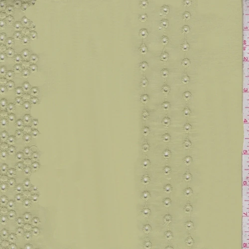 1 3/4 YD PC-Pale Green Eyelet Stripe Cotton Fabric