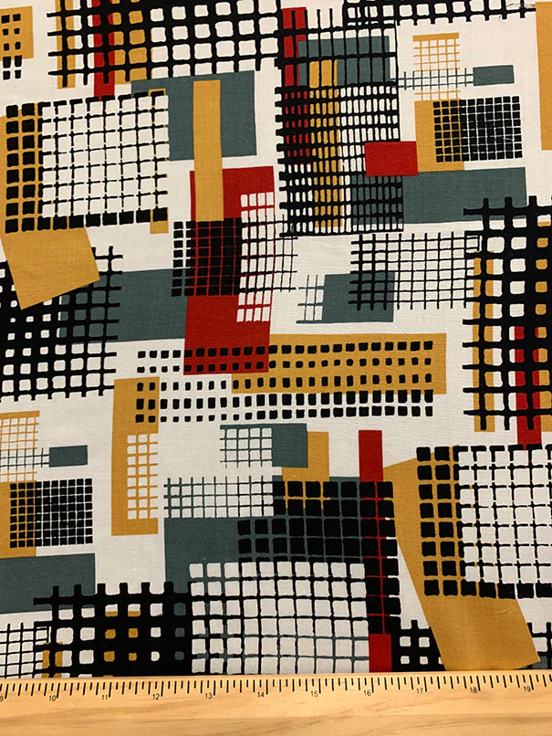 1 7/8 YD PC-Gold and Black Abstract Print Rayon Challis Fabric - Image 3
