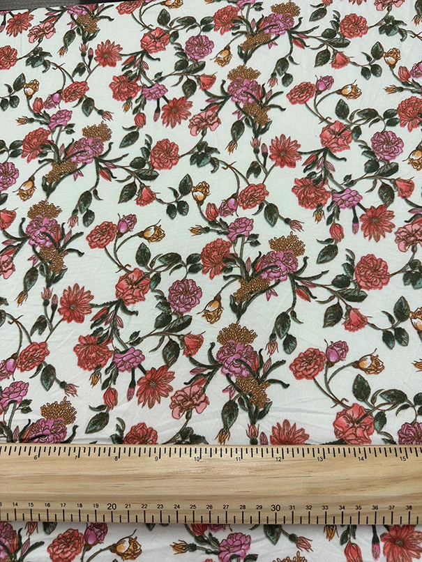1 7/8 YD PC-Ivory Floral Double Brushed Jersey Knit Fabric - Image 2