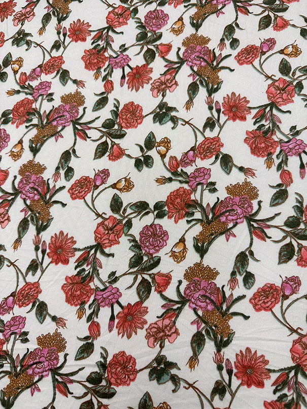 1 7/8 YD PC-Ivory Floral Double Brushed Jersey Knit Fabric - Image 3