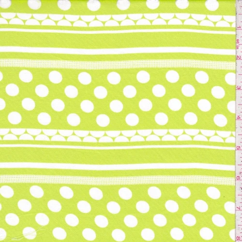 1 7/8 YD PC-Lime/White Polka Dot Stripe Rayon Challis Fabric