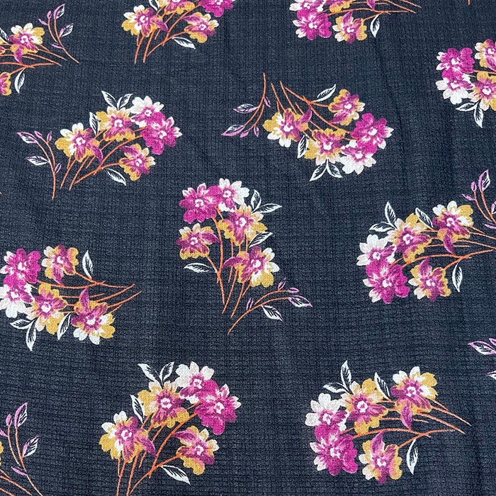 2 1/2 YD PC-Black Floral Ripstop Print Chiffon Fabric - Image 2