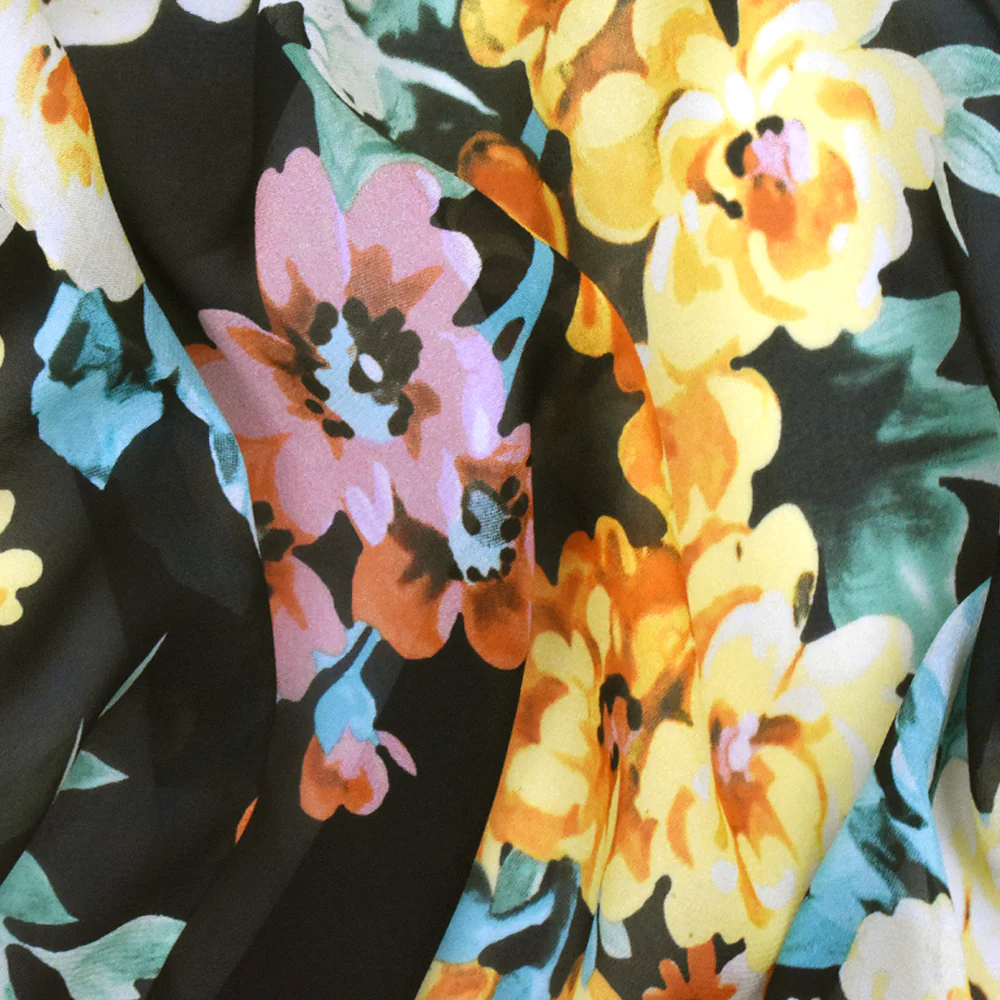 2 1/2 YD PC-Black-Multi Famous Designer Floral Print Viscose Chiffon Woven Fabric - Image 3
