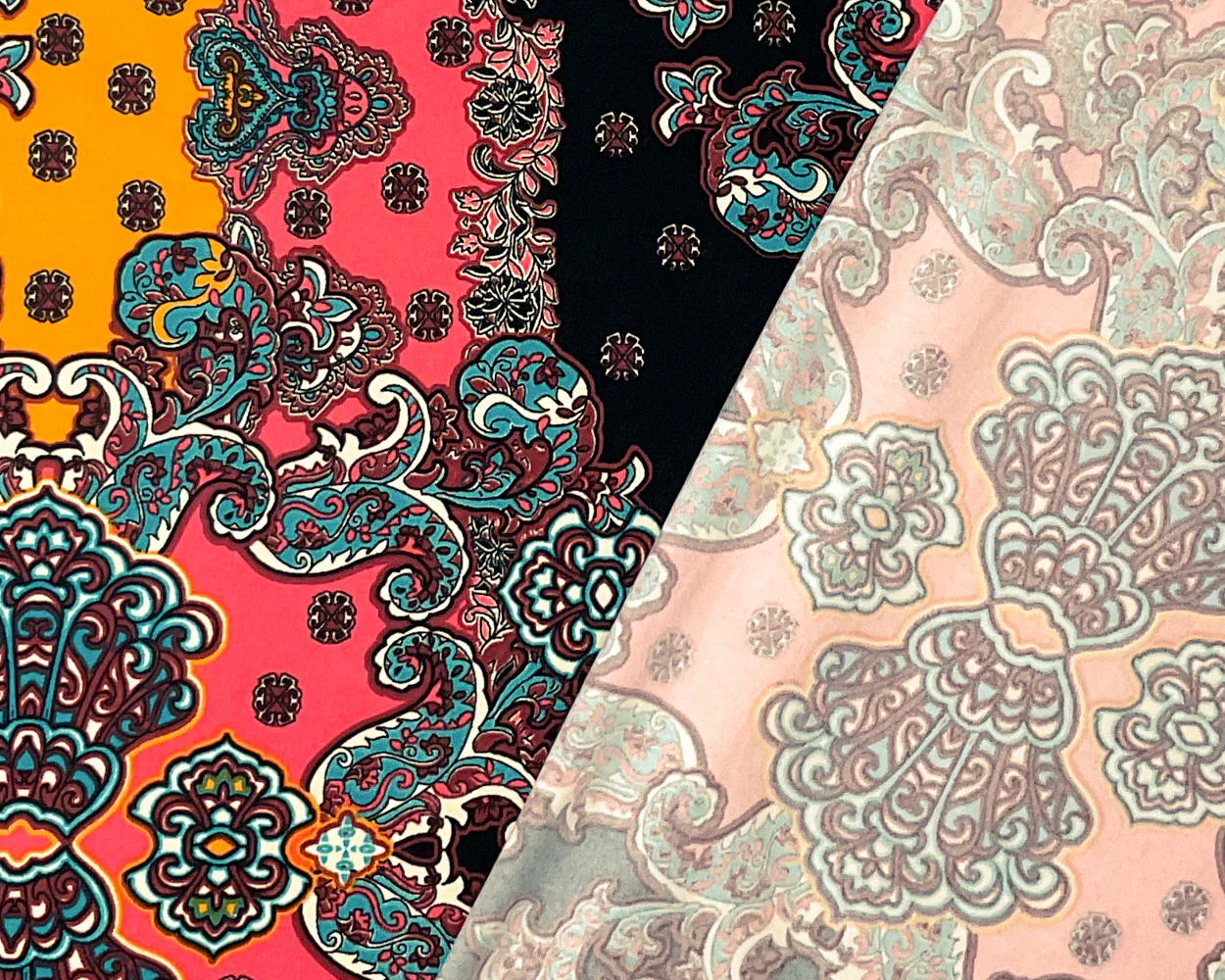 2 1/4 YD PC-Red-Multi Poly Spandex Stretch Paisley Print DB Jersey Knit Fabric - Image 2