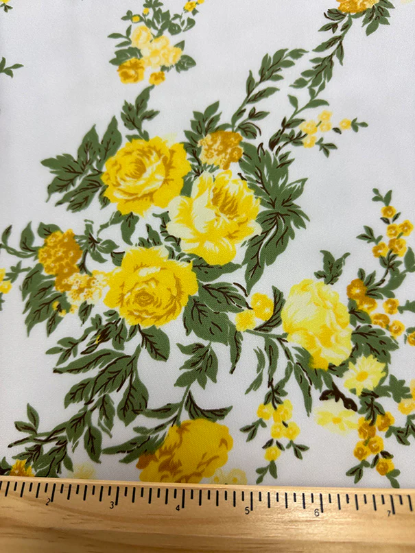 2 1/8 YD PC-Yellow Roses Print Poly Charmeuse Satin Fabric - Image 4