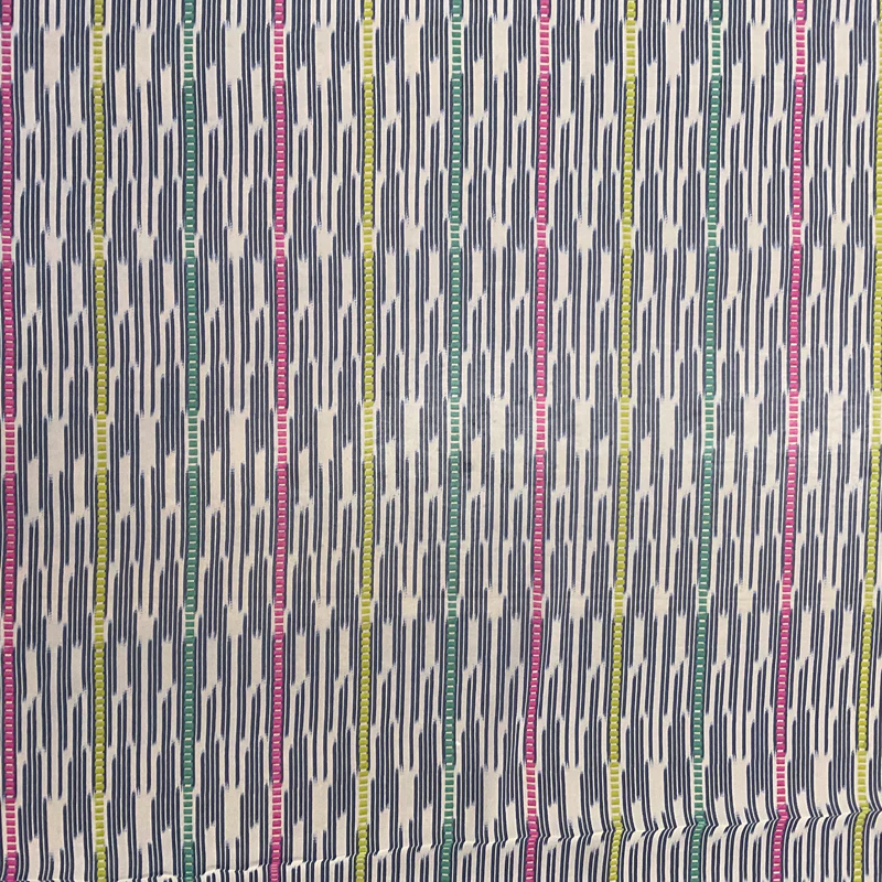 2 3/4 YD PC-Dark Blue-Green-Red-Yellow Ikat stripe Silk Chiffon Designer Remnant Fabric