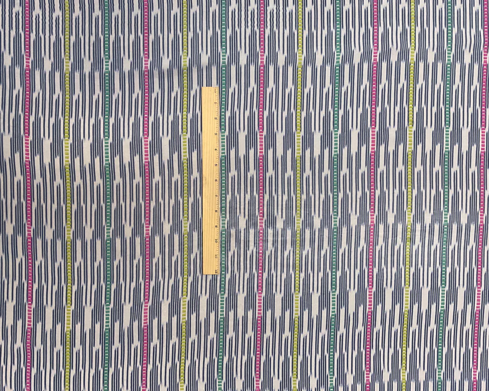 2 3/4 YD PC-Dark Blue-Green-Red-Yellow Ikat stripe Silk Chiffon Designer Remnant Fabric - Image 2