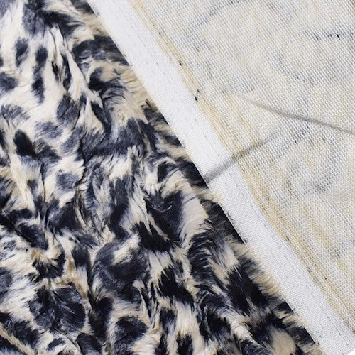 2 3/4 YD PC-Ivory/Deep Gray Cheetah Pressed Faux Fur Knit Fabric