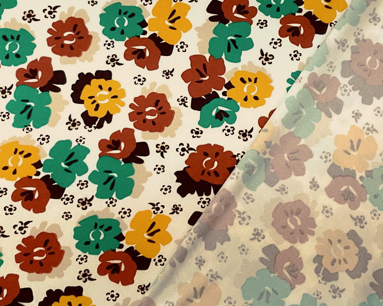 2 3/4 YD PC-Ivory-Multi Poly Spandex Stretch Floral Print DB Jersey Knit Fabric - Image 2