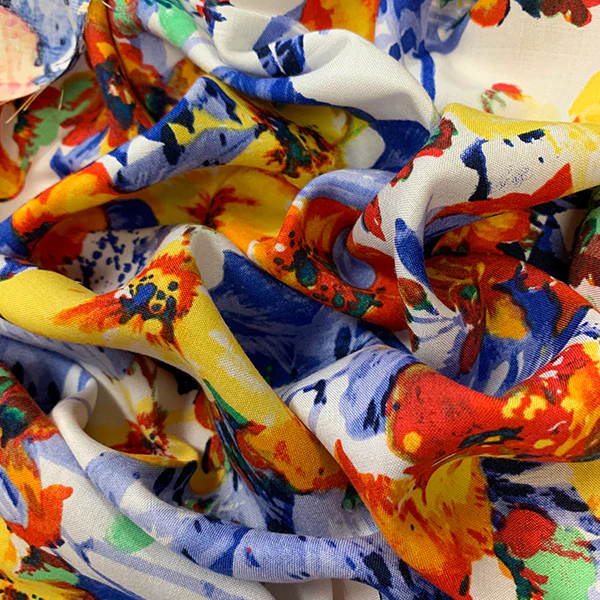2 3/4 YD PC-Red and Blue Multi Print Floral Rayon Challis Fabric - Image 2