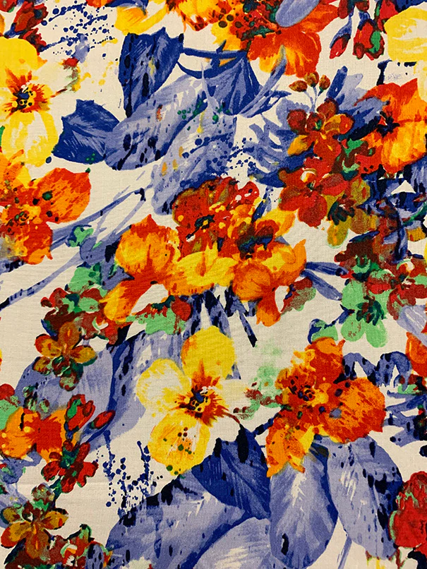 2 3/4 YD PC-Red and Blue Multi Print Floral Rayon Challis Fabric - Image 3