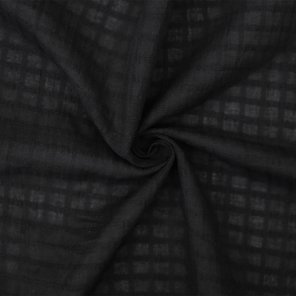 2 YD PC-Black Cotton Grid Plaid Lawn Woven Fabric - Image 2