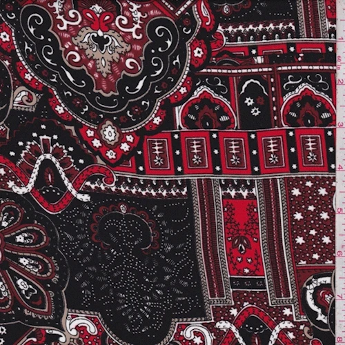 2 YD PC-Black/Maroon/Taupe Moroccan Crepe Georgette Fabric