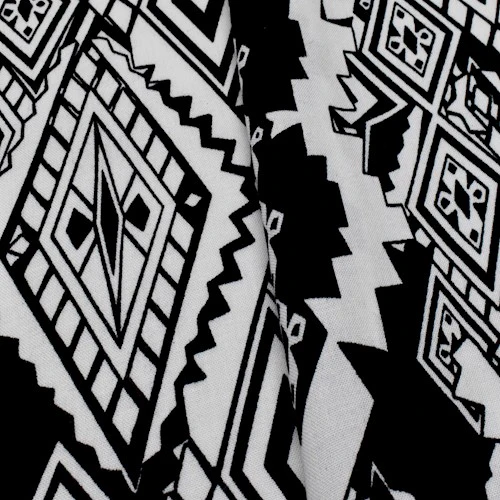 2 YD PC-Black/White Tribal Printed Cotton Shirting Woven Fabric