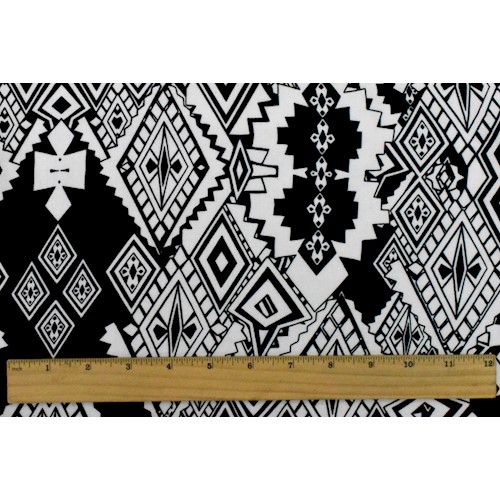2 YD PC-Black/White Tribal Printed Cotton Shirting Woven Fabric - Image 3
