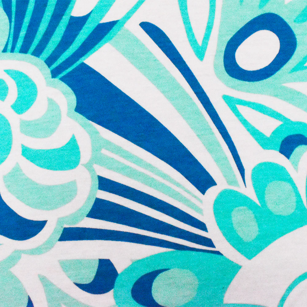 2 YD PC-Blue-White-Multi Abstract Shell Printed Rayon Jersey Knit Fabric