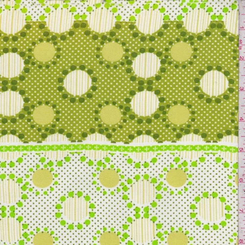 2 YD PC-Green/Citron/White Dot Stripe Rayon Challis Fabric