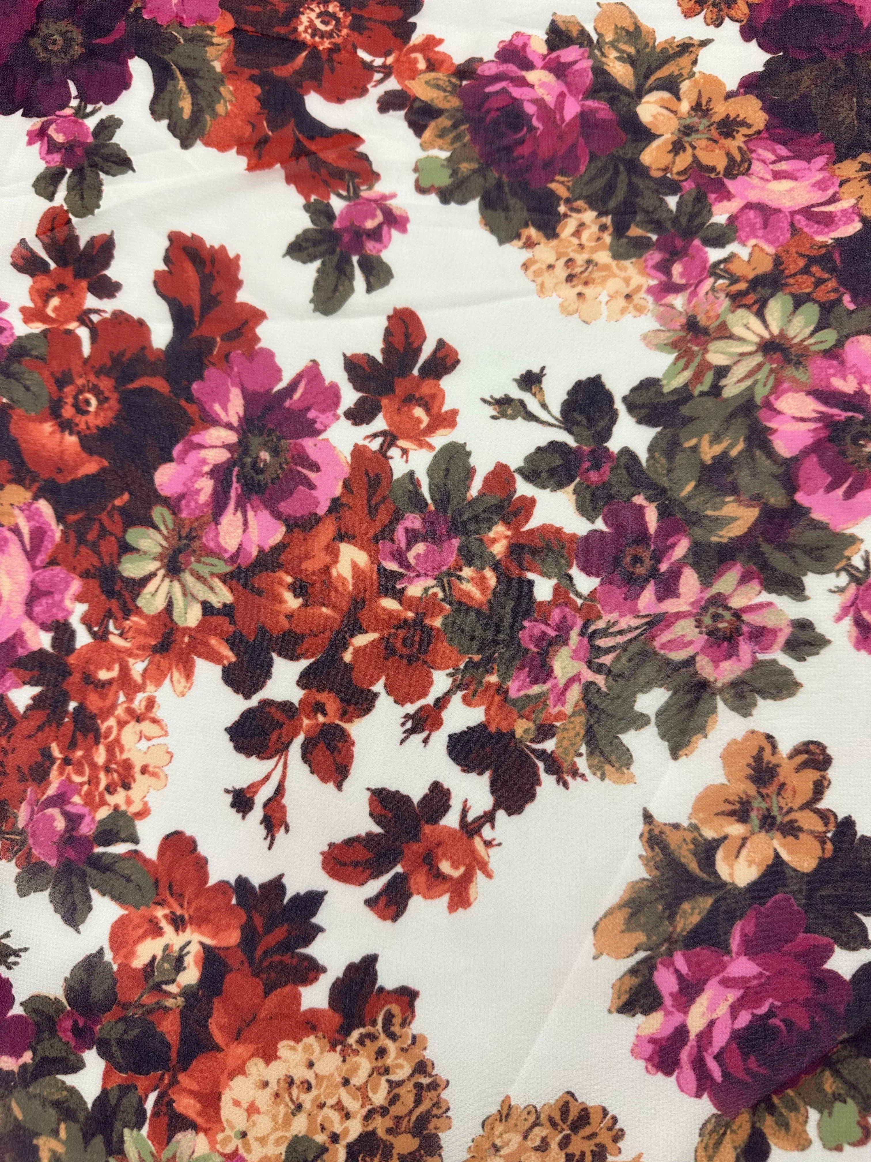 2 YD PC-Ivory Multi Floral Print Poly Chiffon Fabric - Image 2