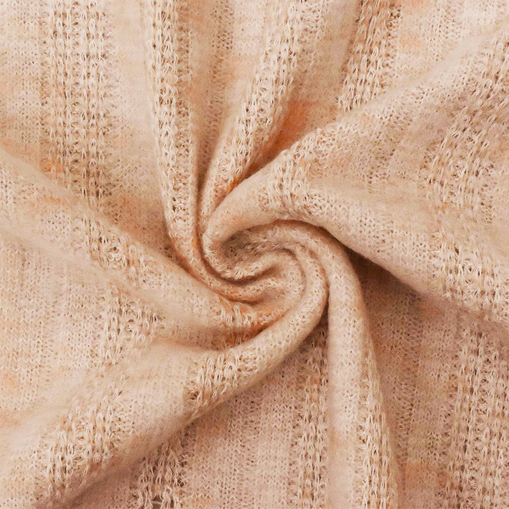 2 YD PC-Peach-White Texture Stretch Spandex Poly Blend Brushed Rib Knit Fabric