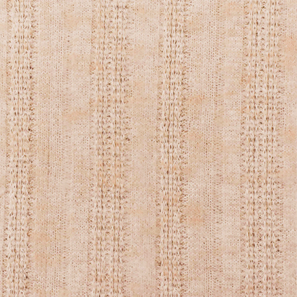 2 YD PC-Peach-White Texture Stretch Spandex Poly Blend Brushed Rib Knit Fabric - Image 3