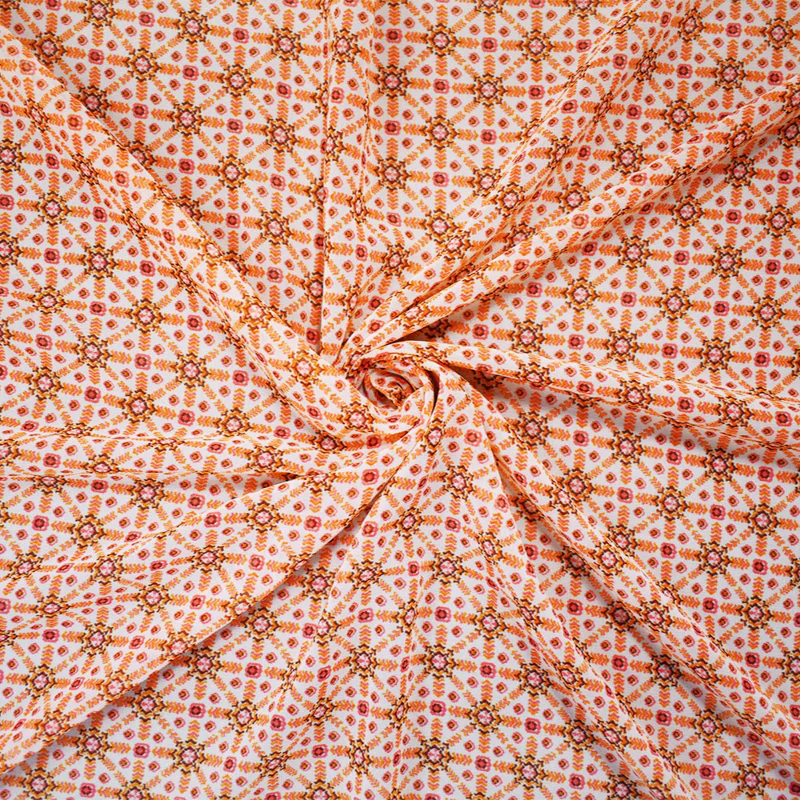 2 YD PC-Pink-White-Multi Poly Abstract Printed Chiffon Woven Fabric