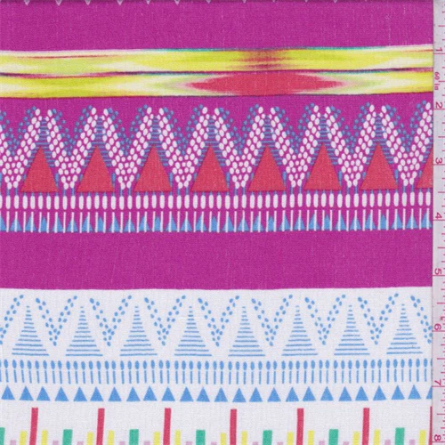 2 YD PC-White/Fuchsia Inca Stripe Rayon Crepon Fabric