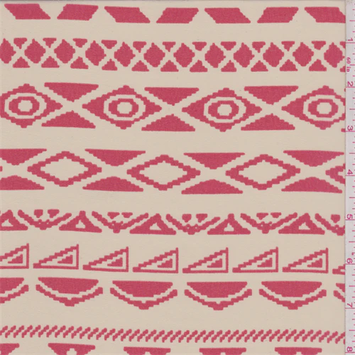 3 1/2 YD PC-Beige/Coral Red Southwest Stripe Hi-Multi Chiffon Fabric