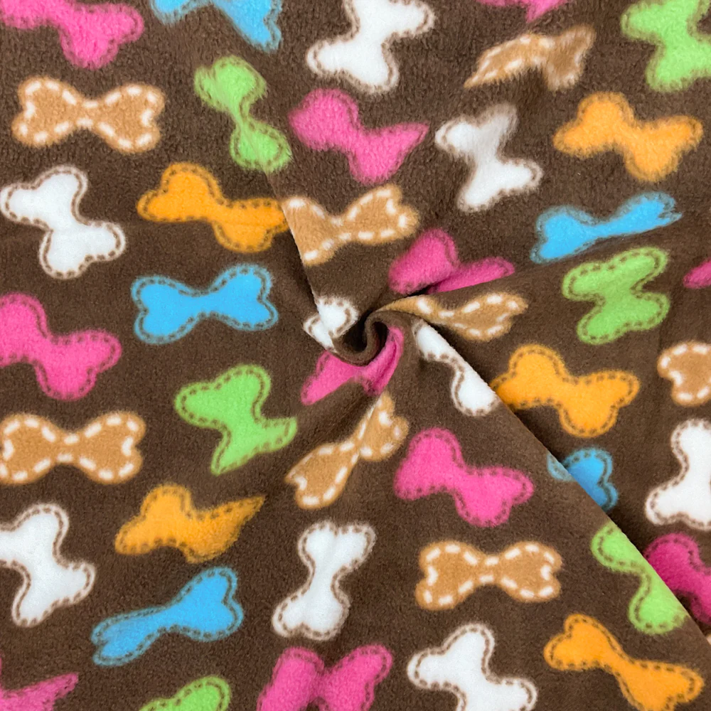 3 1/2 YD PC-Brown-Multi Polyester Bone Printed Polar Fleece Knit Fabric