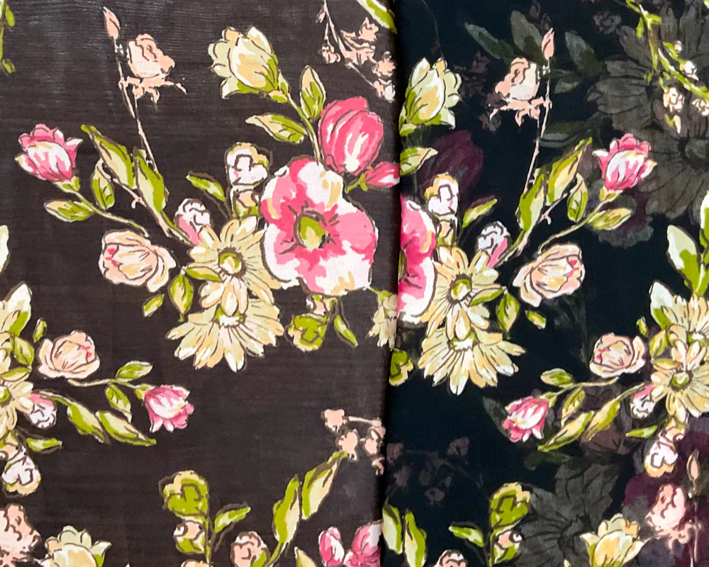 3 1/8 YD PC-Black-Green-Multi Poly Floral Printed Chiffon Woven Fabric - Image 2