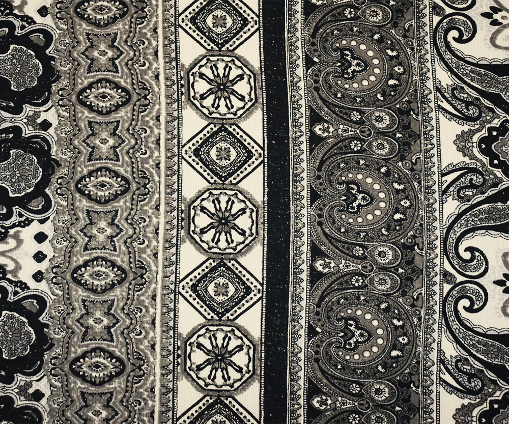 3 3/4 YD PC-Black-Gray-Multi Poly Paisley Baroque Printed Crepe Georgette Woven Fabric - Image 3