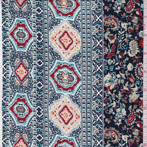 3 YD PC-Dark Navy/Rust/Beige Floral Crepe Georgette Fabric