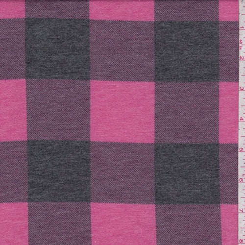 3 YD PC-Fuchsia/Black Buffalo Plaid Double Brushed French Terry Knit Fabric