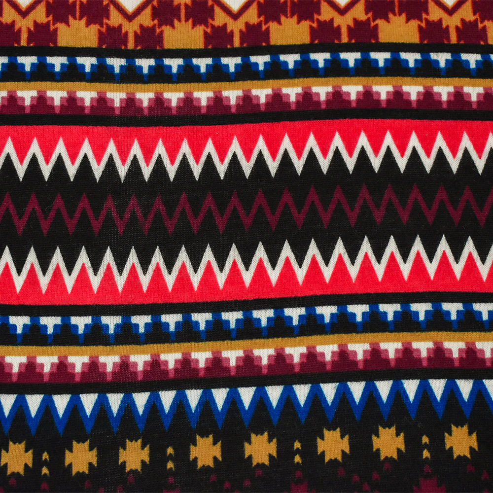 3 YD PC-Red-Brown-Multi Poly Stretch Spandex Aztec Printed Brushed Face Double Knit