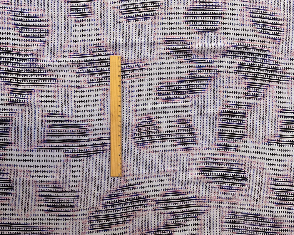 3 YD PC-White-Pink-Blue-Black Abstract Patches Silk Chiffon Designer Remnant Fabric - Image 2