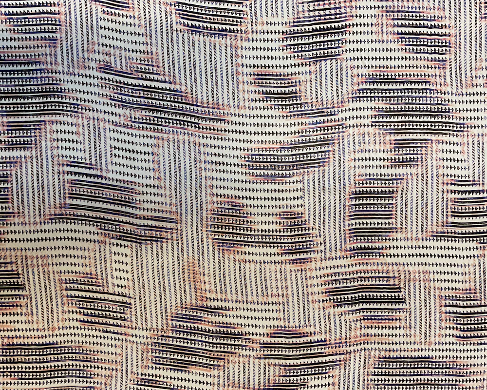 4 1/2 YD PC-White-Pink-Blue-Black Abstract Patches Silk Chiffon Designer Remnant Fabric - Image 3