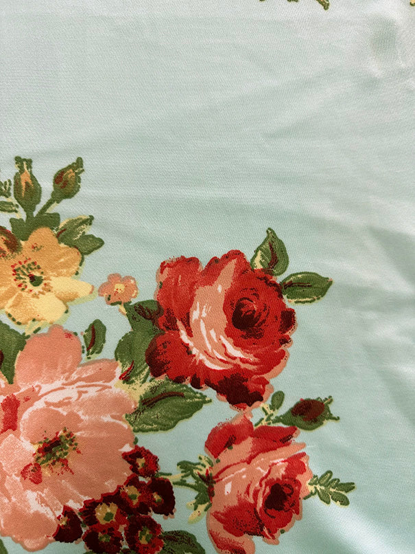 4 3/8 YD PC-Mint Green Multi Floral Print Scuba Knit Fabric - Image 2
