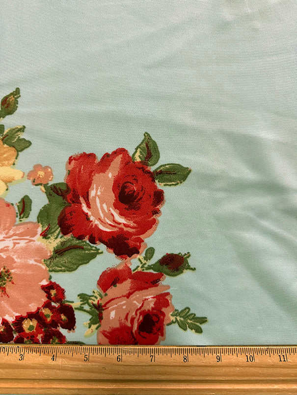 4 3/8 YD PC-Mint Green Multi Floral Print Scuba Knit Fabric - Image 3